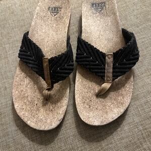 Reef Black Braided Cork Footbed Sandals